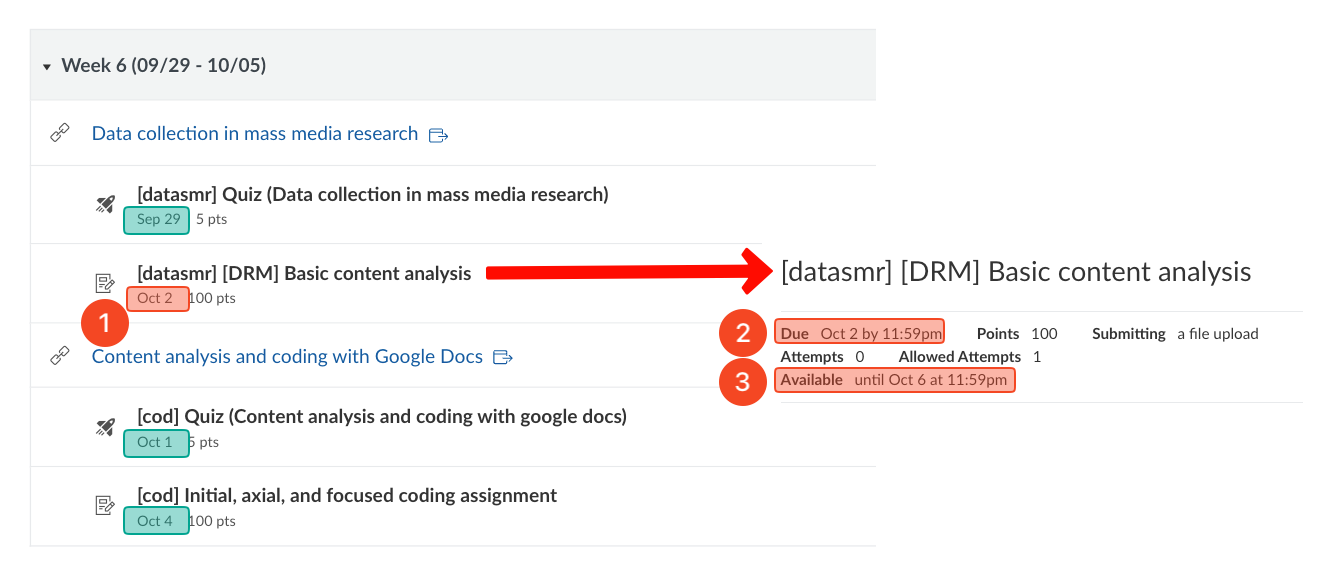 Table explaining where to find due date information as described below.